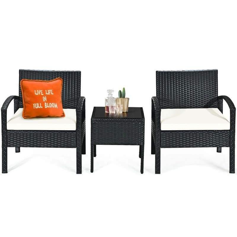 3 Pcs Patio Rattan Furniture Set Cushioned Sofa Deck - Bestoutdor