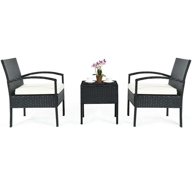 3 Pcs Patio Rattan Furniture Set Cushioned Sofa Deck - Bestoutdor