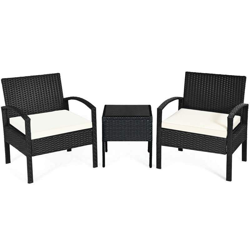 3 Pcs Patio Rattan Furniture Set Cushioned Sofa Deck - Bestoutdor