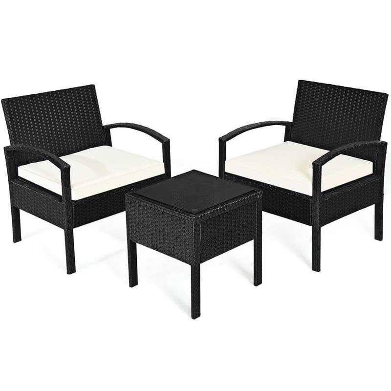 3 Pcs Patio Rattan Furniture Set Cushioned Sofa Deck - Bestoutdor