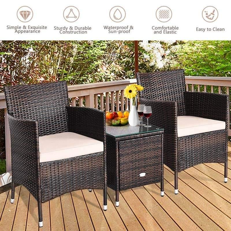 3 Pieces Patio Rattan Wicker Furniture Sets with Table - Bestoutdor