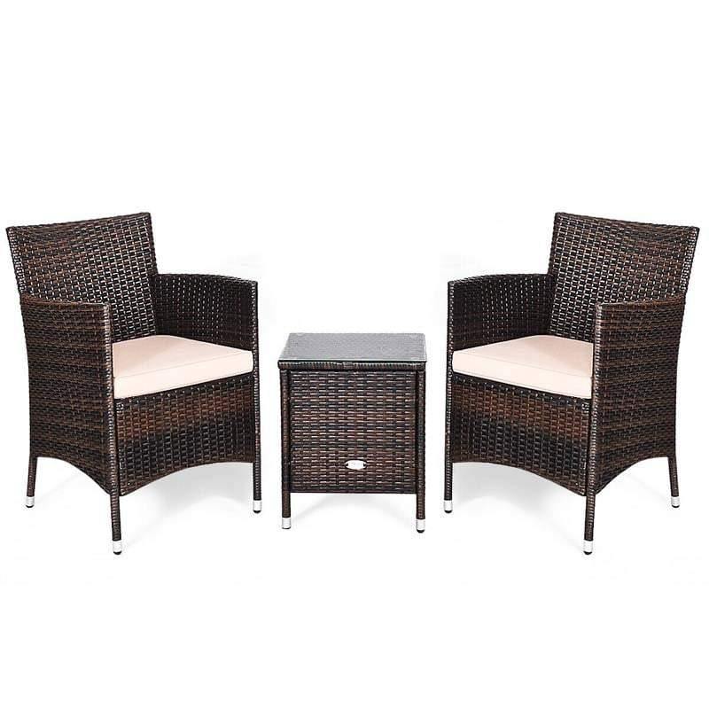 3 Pieces Patio Rattan Wicker Furniture Sets with Table - Bestoutdor