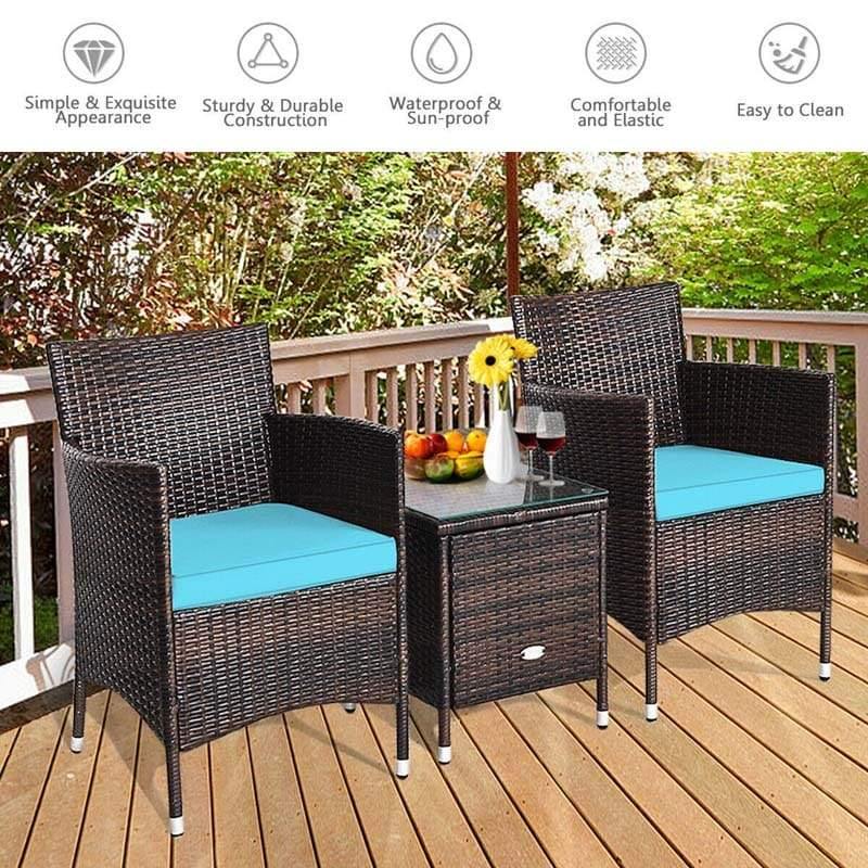 3 Pieces Patio Rattan Wicker Furniture Sets with Table - Bestoutdor