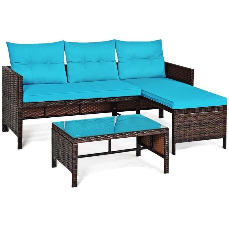 3 Pcs Outdoor PE Rattan Furniture Set Corner Sofa Set - Bestoutdor