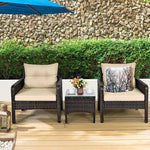 3 Pieces PE Rattan Wicker Chair Set with Seat Cushions - Bestoutdor