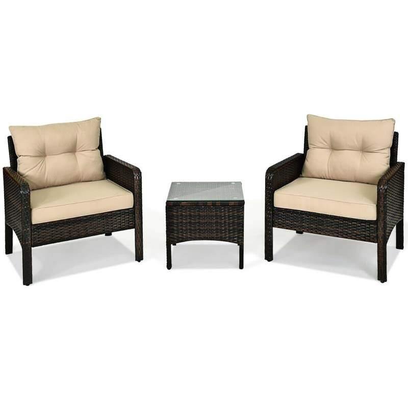 3 Pieces PE Rattan Wicker Chair Set with Seat Cushions - Bestoutdor