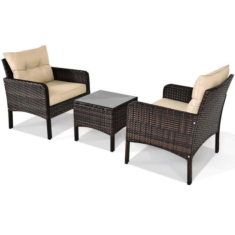 3 Pieces PE Rattan Wicker Chair Set with Seat Cushions - Bestoutdor