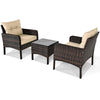 3 Pieces PE Rattan Wicker Chair Set with Seat Cushions - Bestoutdor