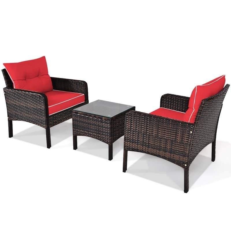 3 Pieces PE Rattan Wicker Chair Set with Seat Cushions - Bestoutdor