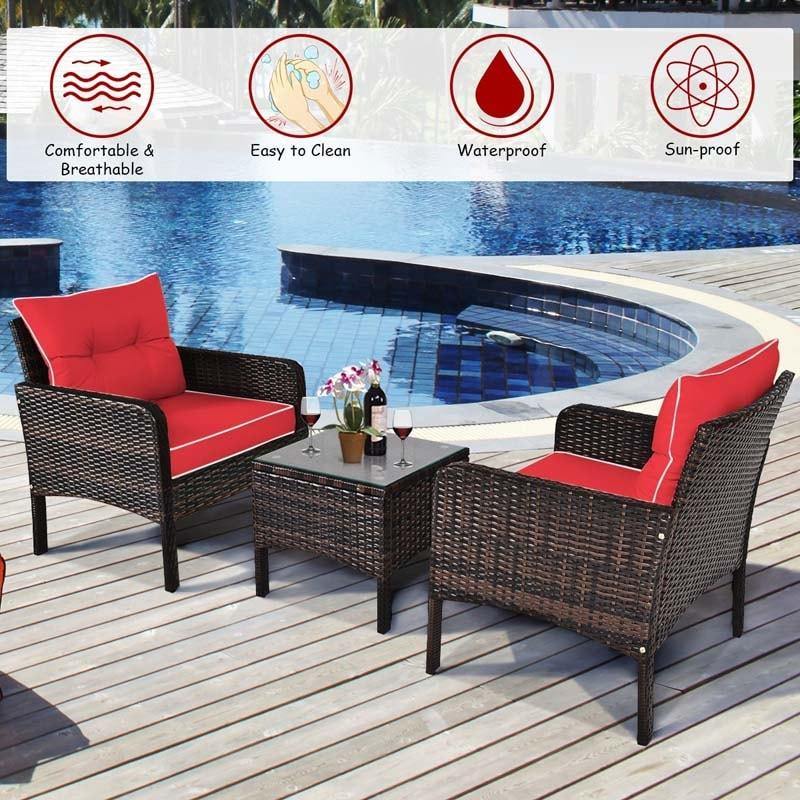 3 Pieces PE Rattan Wicker Chair Set with Seat Cushions - Bestoutdor