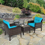 3 Pieces PE Rattan Wicker Chair Set with Seat Cushions - Bestoutdor