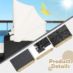 Patio Rattan Daybed Outdoor Wicker Double Sun Lounger with Retractable Top Canopy, 2 Side Table, Soft Seat & Back Cushions