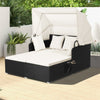 Patio Rattan Daybed Outdoor Wicker Double Sun Lounger with Retractable Top Canopy, 2 Side Table, Soft Seat & Back Cushions