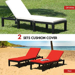 Patio Rattan Lounge Chair Wicker Outdoor Chaise Lounge Adjustable Sun Lounger with Seat & Back Cushions, Set of 2 Cushion Covers