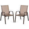 2PCS Patio Sling Chairs Outdoor Dining Chairs with Armrests & Breathable Fabric, Steel Frame Deck Chairs for Garden Backyard