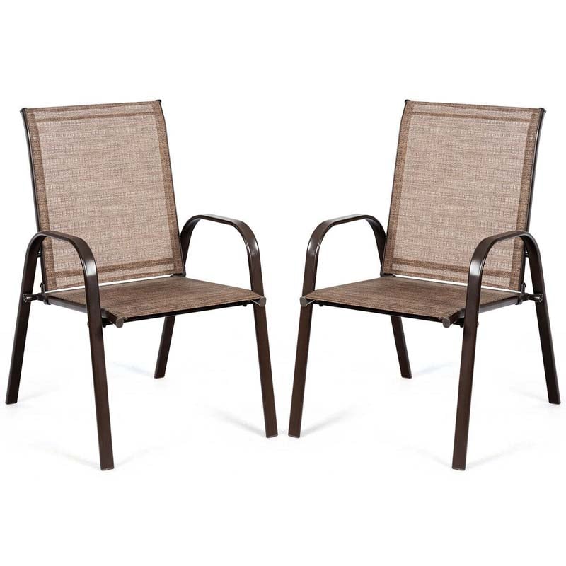 2PCS Patio Sling Chairs Outdoor Dining Chairs with Armrests & Breathable Fabric, Steel Frame Deck Chairs for Garden Backyard