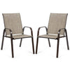 2PCS Patio Sling Chairs Outdoor Dining Chairs with Armrests & Breathable Fabric, Steel Frame Deck Chairs for Garden Backyard