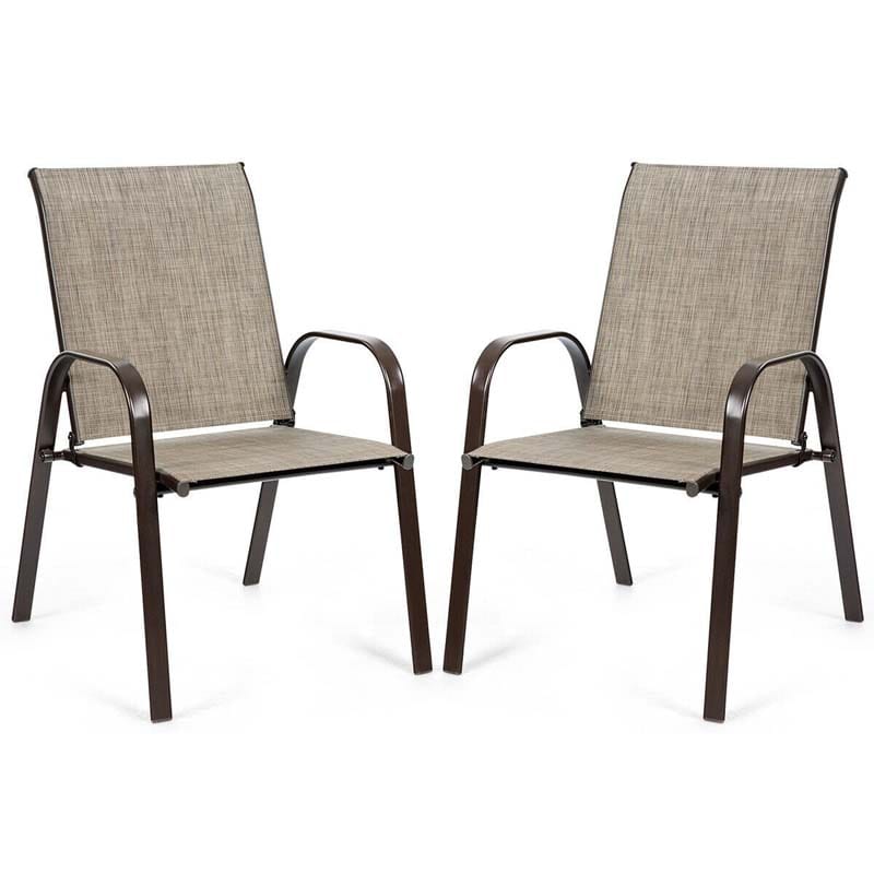 2PCS Patio Sling Chairs Outdoor Dining Chairs with Armrests & Breathable Fabric, Steel Frame Deck Chairs for Garden Backyard