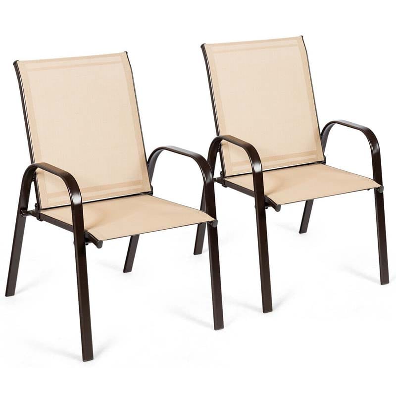 2PCS Patio Sling Chairs Outdoor Dining Chairs with Armrests & Breathable Fabric, Steel Frame Deck Chairs for Garden Backyard