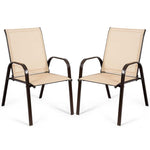 2PCS Patio Sling Chairs Outdoor Dining Chairs with Armrests & Breathable Fabric, Steel Frame Deck Chairs for Garden Backyard