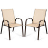 2PCS Patio Sling Chairs Outdoor Dining Chairs with Armrests & Breathable Fabric, Steel Frame Deck Chairs for Garden Backyard