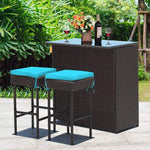 3PCS Outdoor Wicker Bar Set with Stools and Table - Bestoutdor