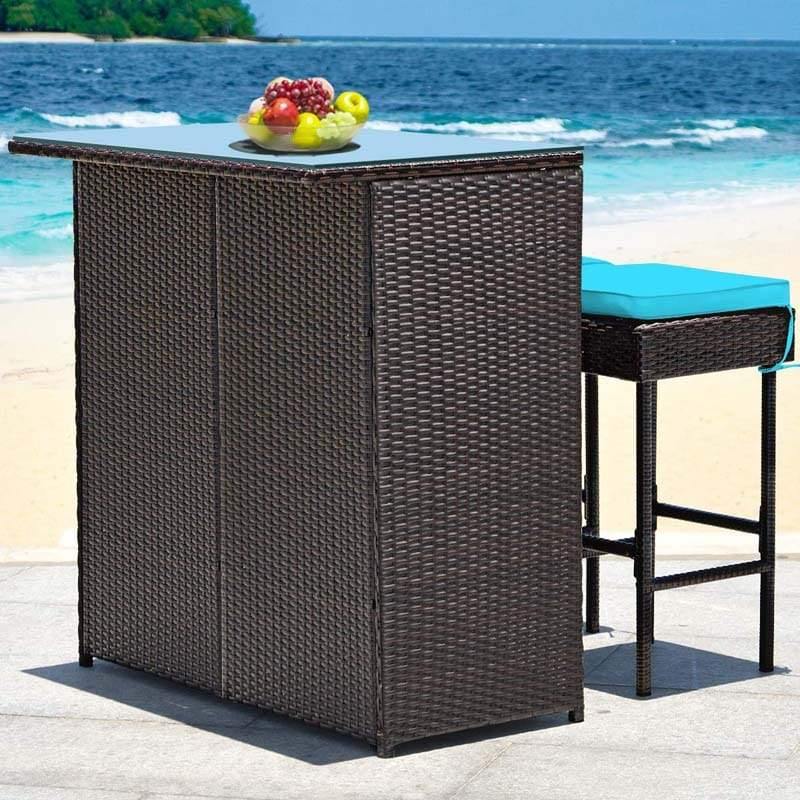 3PCS Outdoor Wicker Bar Set with Stools and Table - Bestoutdor