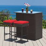 3PCS Outdoor Wicker Bar Set with Stools and Table - Bestoutdor