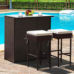 3PCS Outdoor Wicker Bar Set with Stools and Table - Bestoutdor