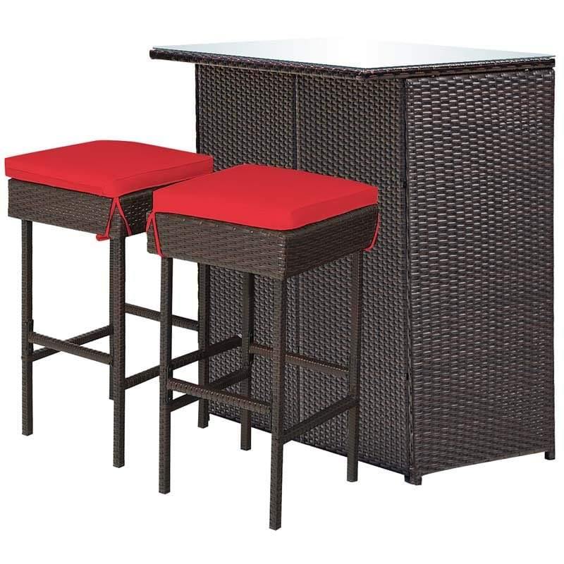 3PCS Outdoor Wicker Bar Set with Stools and Table - Bestoutdor