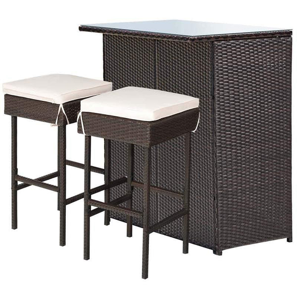 3PCS Outdoor Wicker Bar Set with Stools and Table - Bestoutdor