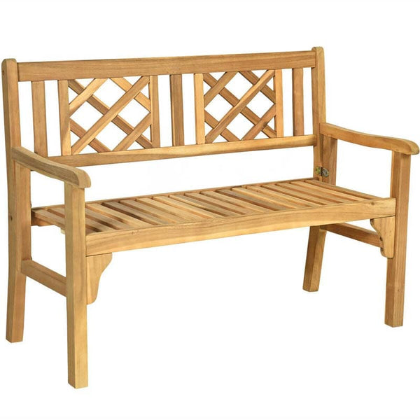 Foldable Wood Patio Bench with Curved Backrest and Armrest - Bestoutdor