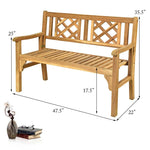 Foldable Wood Patio Bench with Curved Backrest and Armrest - Bestoutdor