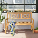 Foldable Wood Patio Bench with Curved Backrest and Armrest - Bestoutdor