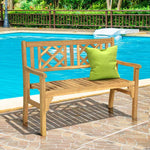 Foldable Wood Patio Bench with Curved Backrest and Armrest - Bestoutdor