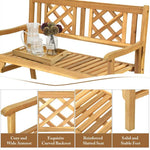 Foldable Wood Patio Bench with Curved Backrest and Armrest - Bestoutdor