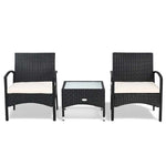 Bestoutdor 3 Pcs Patio Wicker Rattan Bistro Set Coffee Table & 2 Chairs with Cushions