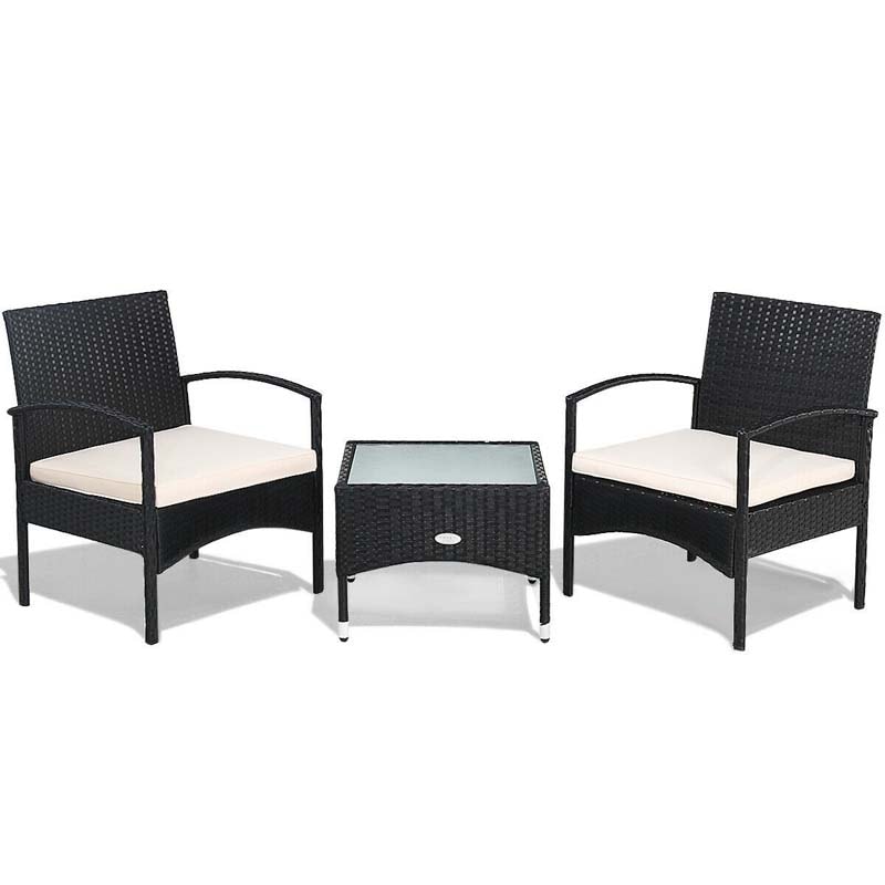 Bestoutdor 3 Pcs Patio Wicker Rattan Bistro Set Coffee Table & 2 Chairs with Cushions