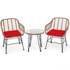 Bestoutdor 3 Pcs Patio Rattan Bistro Set Furniture Set with Tempered Glass Top Table & Cushions