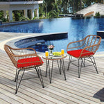 Bestoutdor 3 Pcs Patio Rattan Bistro Set Furniture Set with Tempered Glass Top Table & Cushions