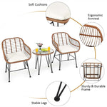 Bestoutdor 3 Pcs Patio Rattan Bistro Set Furniture Set with Tempered Glass Top Table & Cushions