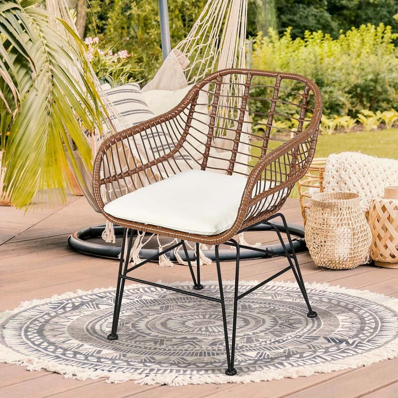 Bestoutdor 3 Pcs Patio Rattan Bistro Set Furniture Set with Tempered Glass Top Table & Cushions