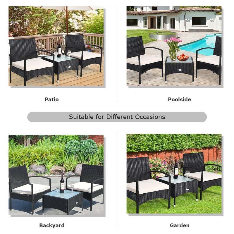 Bestoutdor 3 Pcs Patio Wicker Rattan Bistro Set Coffee Table & 2 Chairs with Cushions