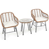 Bestoutdor 3 Pcs Patio Rattan Bistro Set Furniture Set with Tempered Glass Top Table & Cushions