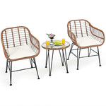 Bestoutdor 3 Pcs Patio Rattan Bistro Set Furniture Set with Tempered Glass Top Table & Cushions