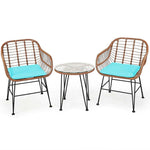 Bestoutdor 3 Pcs Patio Rattan Bistro Set Furniture Set with Tempered Glass Top Table & Cushions