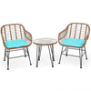 Bestoutdor 3 Pcs Patio Rattan Bistro Set Furniture Set with Tempered Glass Top Table & Cushions