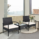 Bestoutdor 3 Pcs Patio Wicker Rattan Bistro Set Coffee Table & 2 Chairs with Cushions