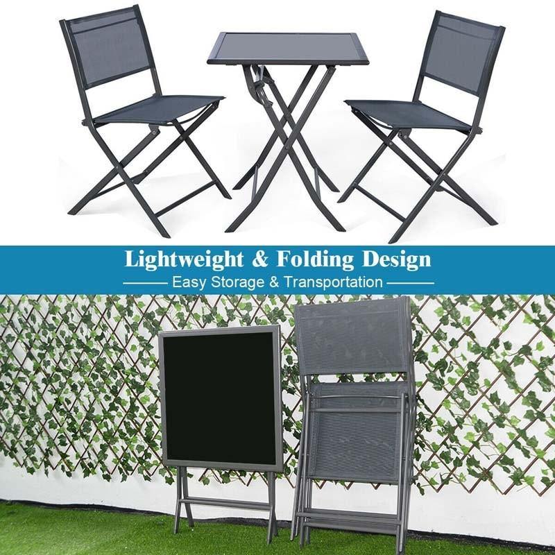 3 Pcs Outdoor Bistro Table Set Folding Porch Furniture - Bestoutdor