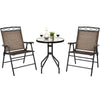 Patio Dining Set Round Glass Table with 2 Patio Folding Chairs - Bestoutdor